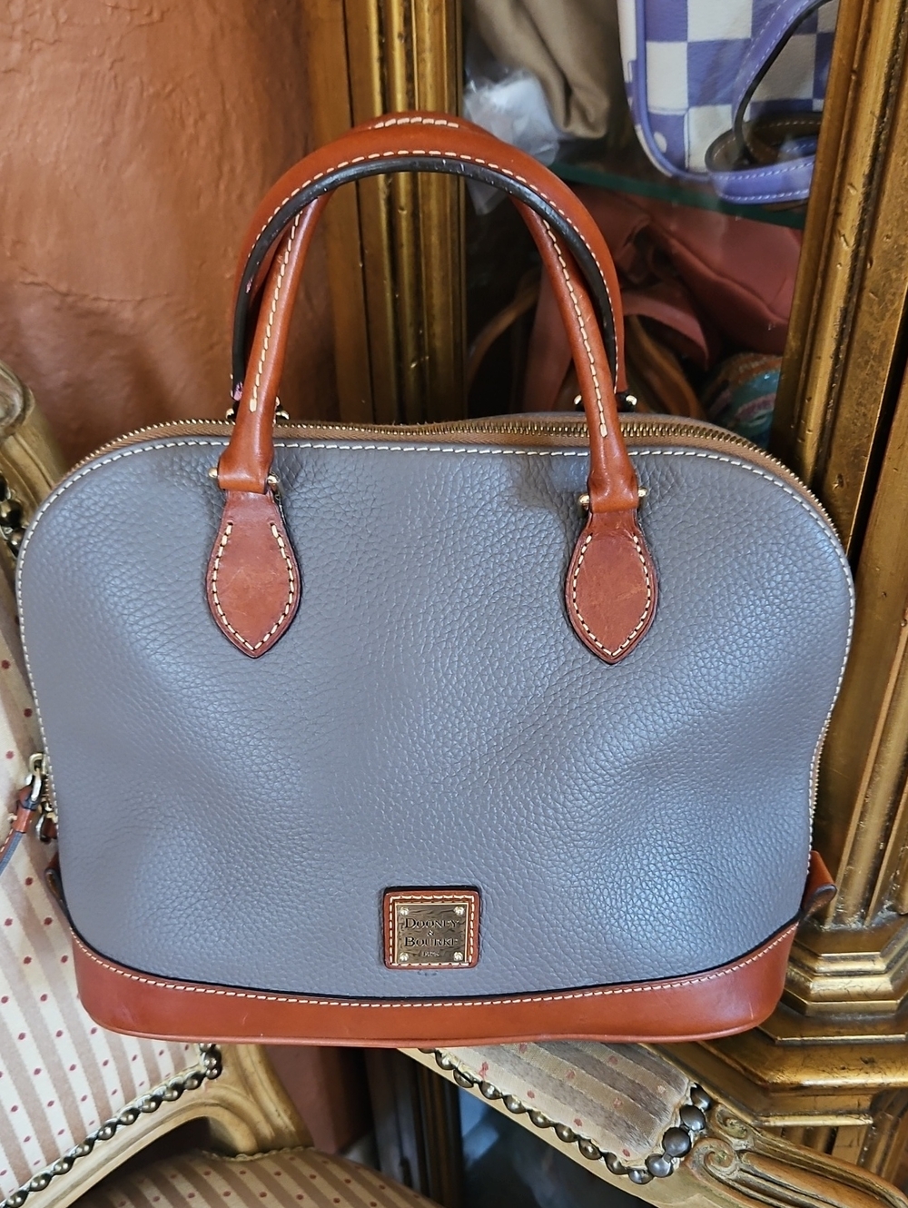 Dooney & Bourke Puddy Pebbled Leather Satchel with Brown Trim